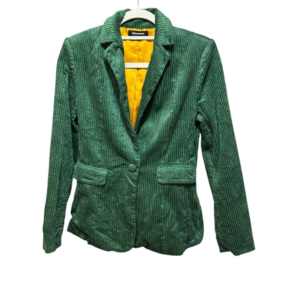 525 AMERICA Green Corduroy Blazer Jacket‎ Mustard Yellow Lined XS